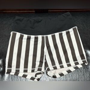 Black and White Striped Women's Fleo Active Shorts. 3.25”